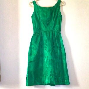 Vintage Kelly Green Silk Jacquard Dress☘️
